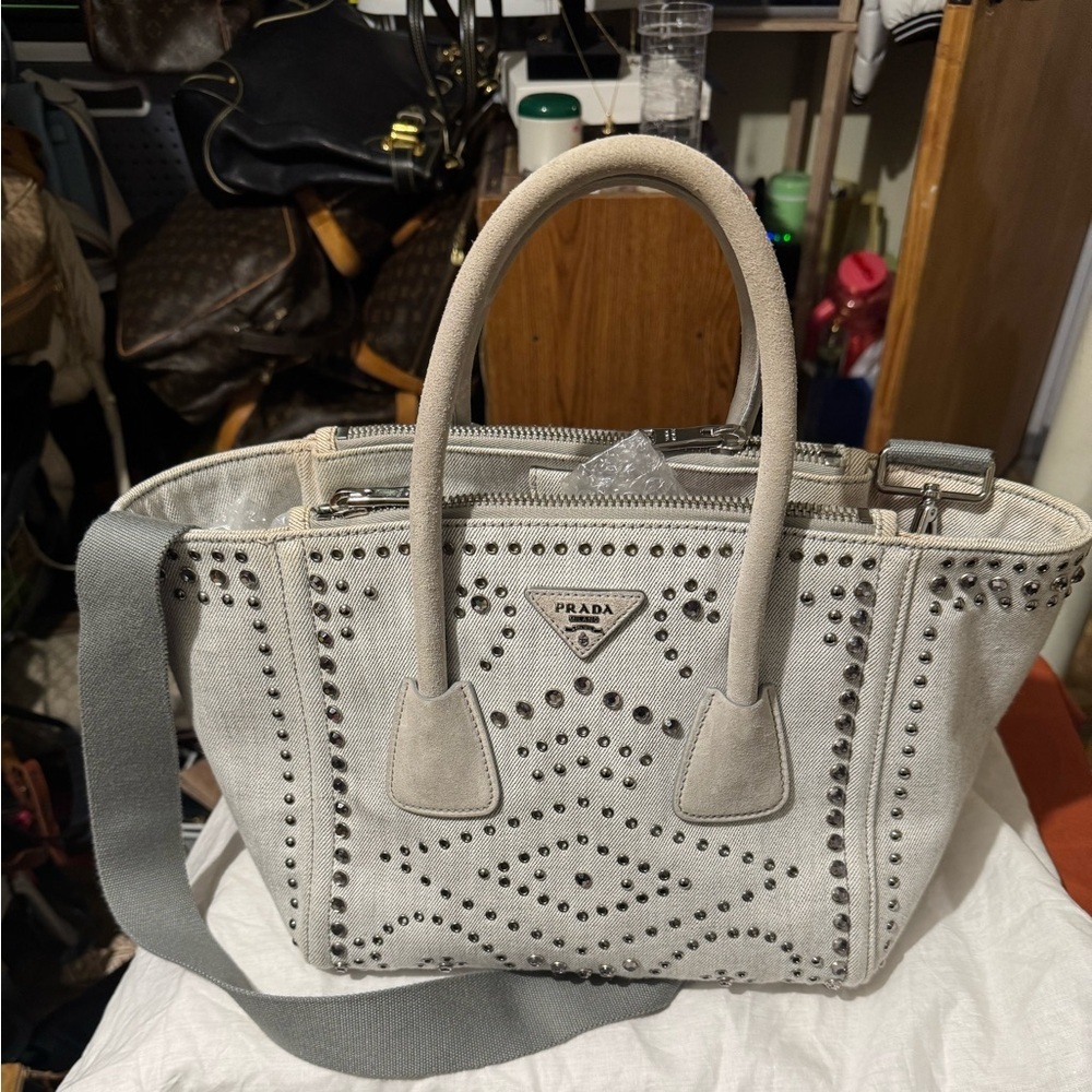 Prada Canapa Studded denim